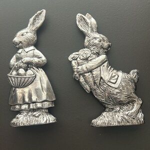 Vintage Pewtertone Mr. & Mrs. Rabbit / Silver Tone Metal Rabbit/ Easter Decor